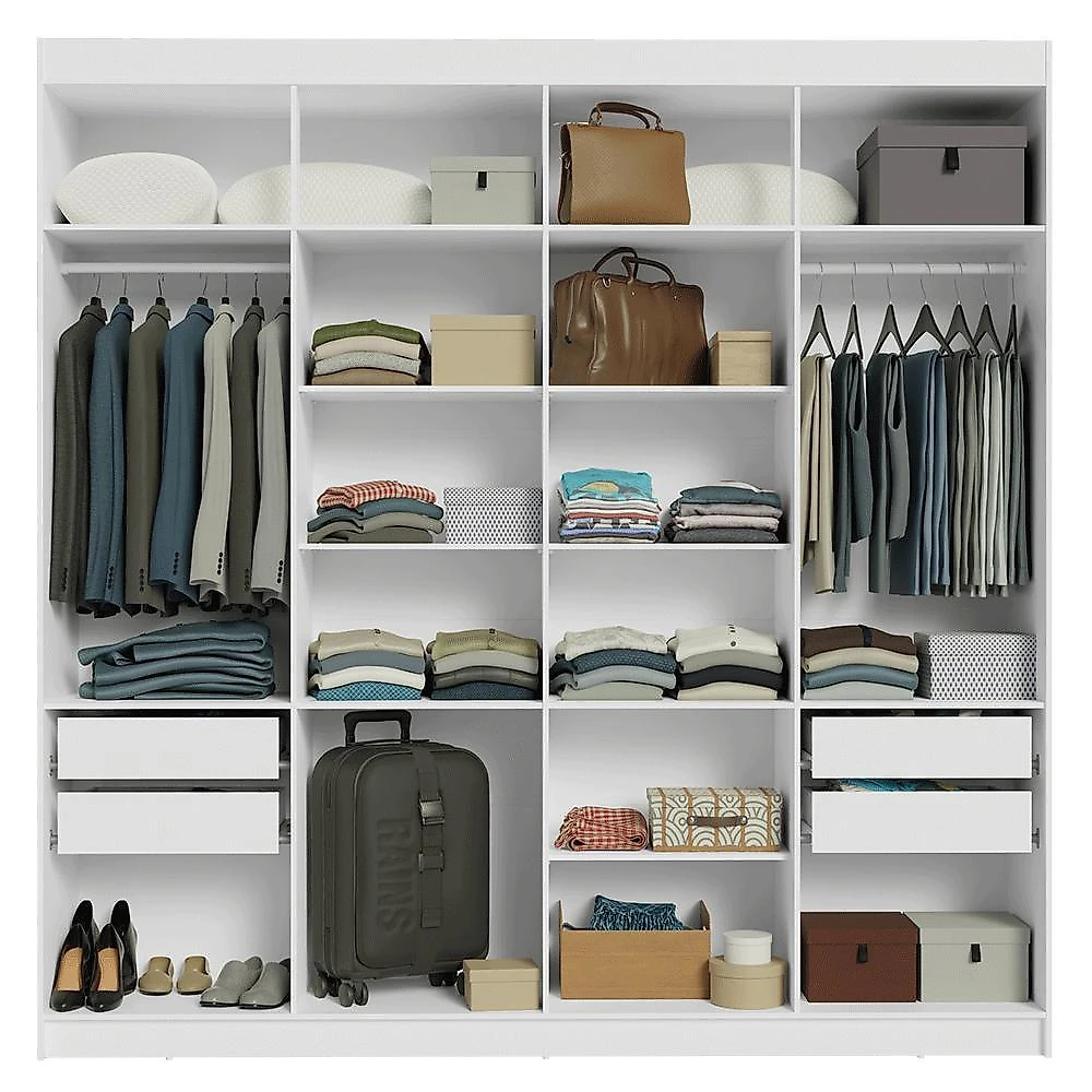 Guarda-roupa casal 8 portas batentes branco/branco/preto saturno madesa