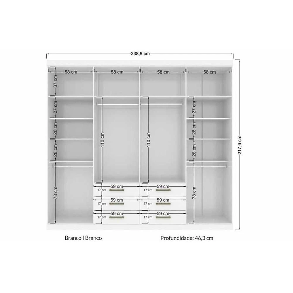 Cama Box Casal + Colchão Scotland Herval + Guarda Roupa Master 8.6 Branco