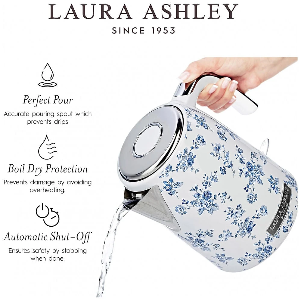 Chaleira Elétrica 1,7L Laura Ashley Rosa China Floral, Aço Inox, Proteção Superaquecimento, Filtro Anticalcário, 1500W, 110V
