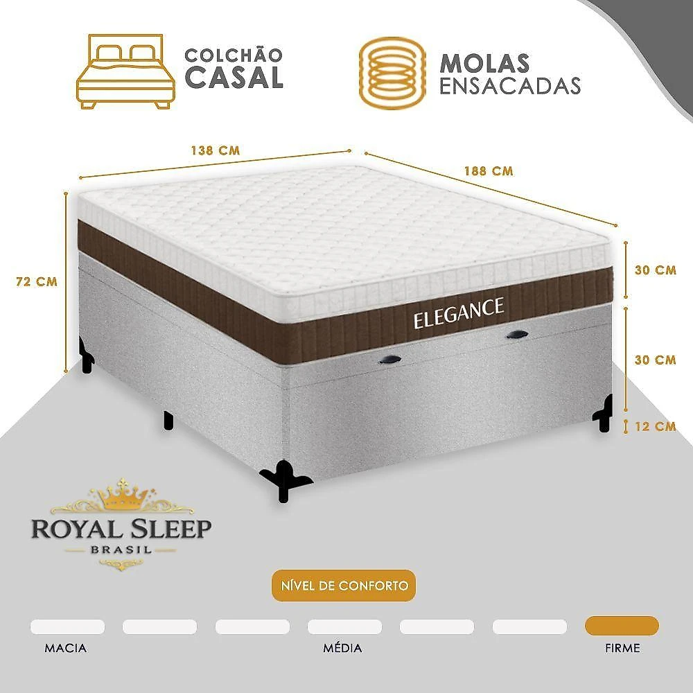 Cama Box com Baú Casal Royal Air Pillow Top Molas Ensacadas Suede Cinza Royal