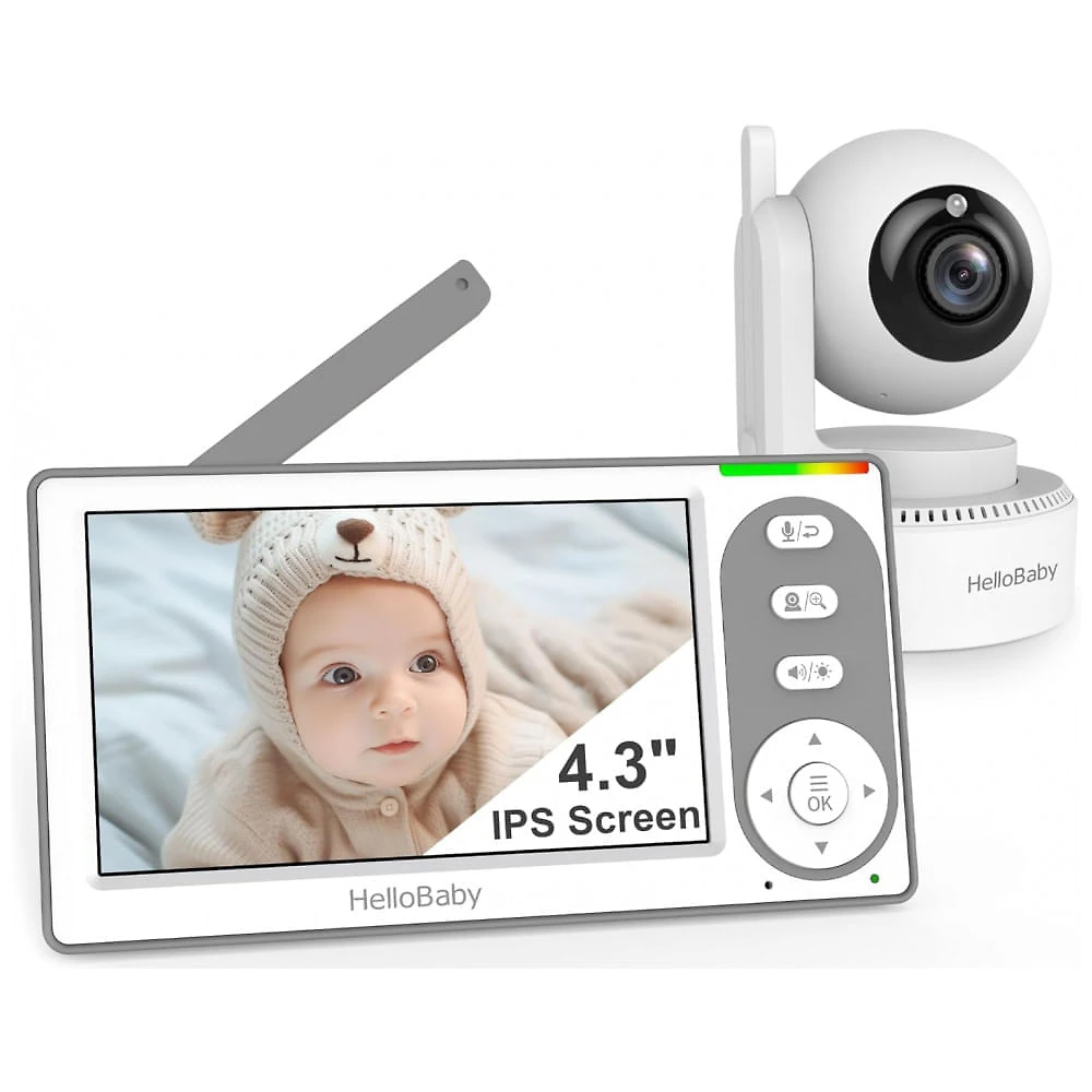 Babá Eletrônica HelloBaby 10 cm com Bateria de 30 Horas, Controle Remoto PanTiltZoom Sem WiFi, Câmera e Áudio, Visão Noturna, Modo ECO