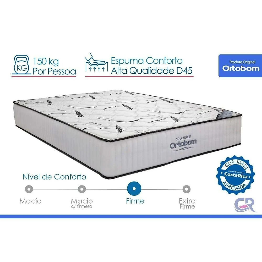 Kit Cama Box Casal Physical Corano White D45 Espuma Courino Branco Ortobom