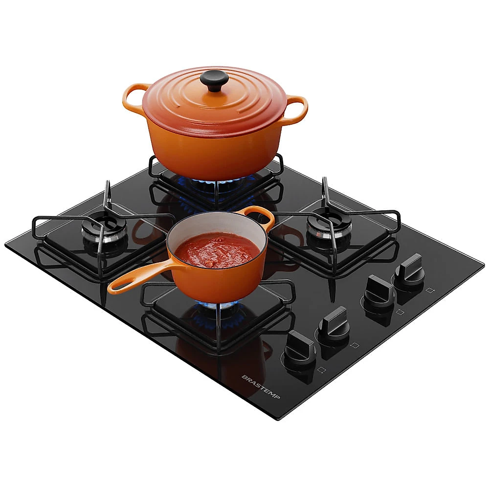 Cooktop 4 Bocas a Gás BDD61BE com Grades de Ferro Amarado e Chama Simmer Brastemp Preto - Bivolt