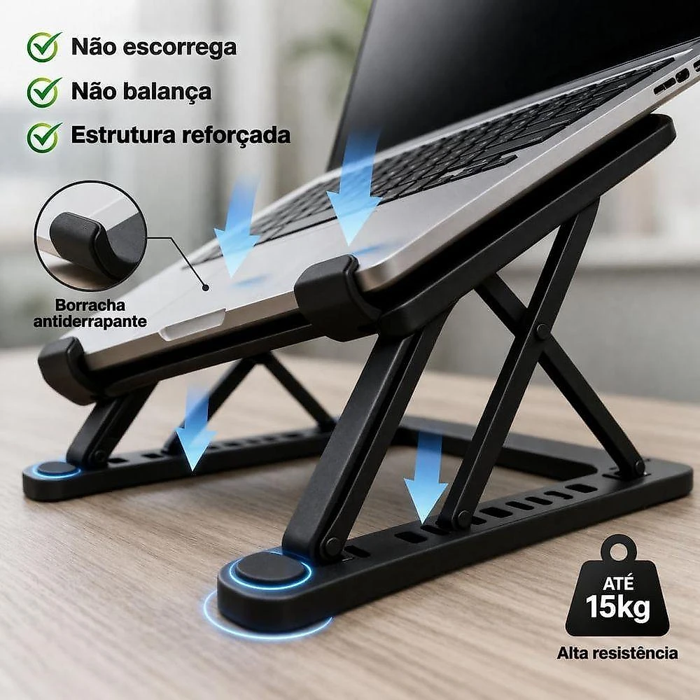 Suporte para Notebook Ajustável Ergonômico Portátil 6 Níveis Preto Genérico