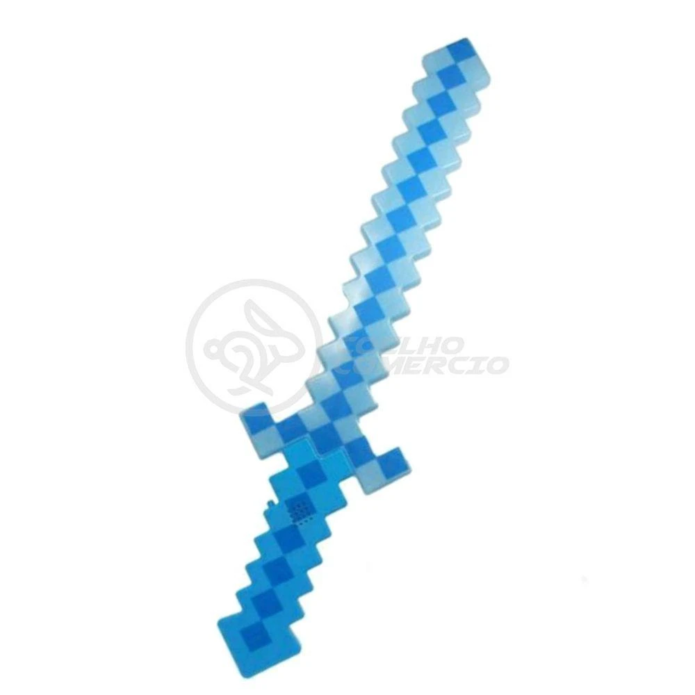 Kit Brinquedo Espada Pixel Minecraft 58cm C/Som Luz+3 Pilhas