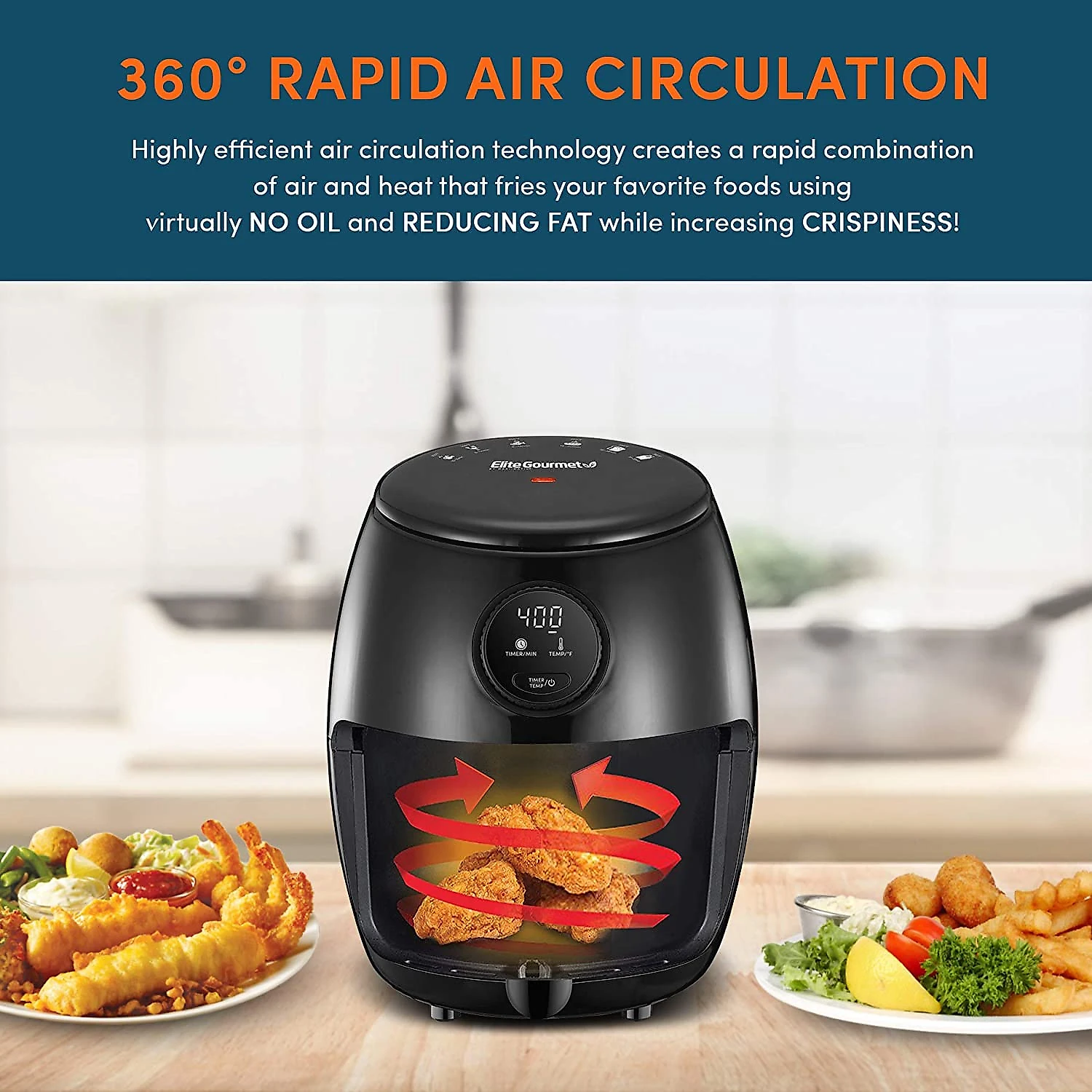 Elite Gourmet EAF2612D Fritadeira Elétrica AirFryer 2L de Capacidade e Painel de Controle Digital 110V1000W Preta