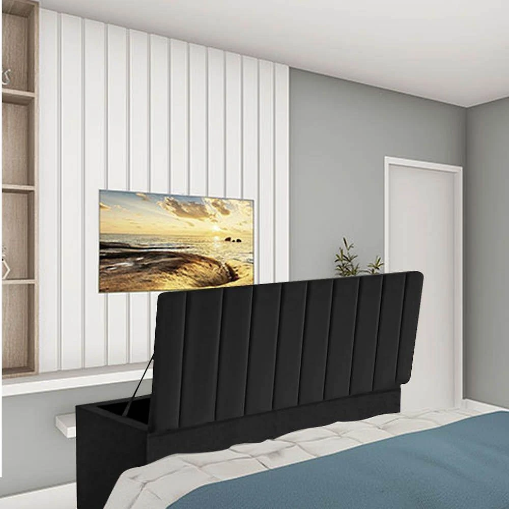 Calçadeira Baú Recamier Estofada Cama De Casal 140cm Carla Suede Preto- Mabe Magazine