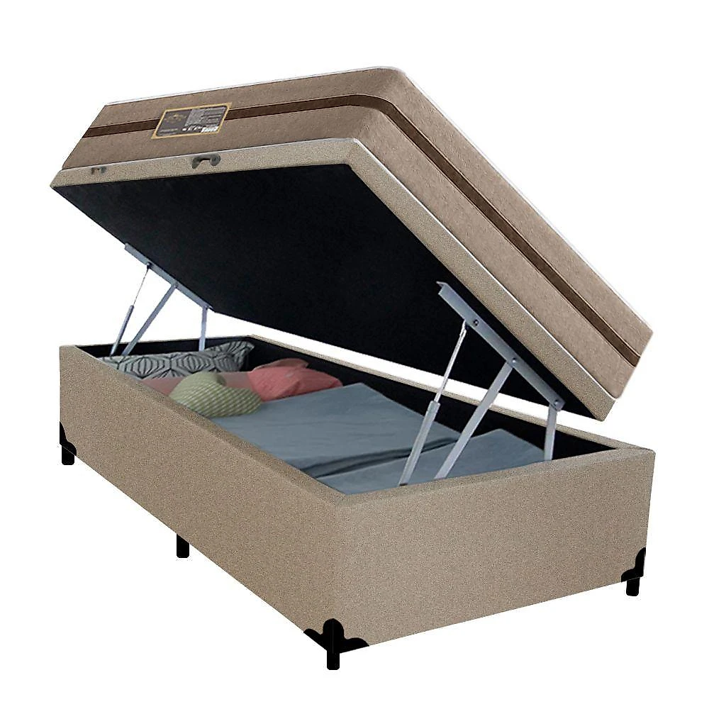 Cama Box com Baú Solteiro Bioclassic Molas Ensacadas Suede Bege Royal Sleep 88CM