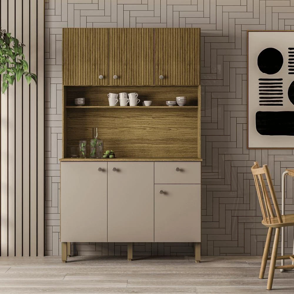 Cozinha Lusso 6 Portas 1 Gaveta MDF-MDP 111CM Marrom Kit's Paraná