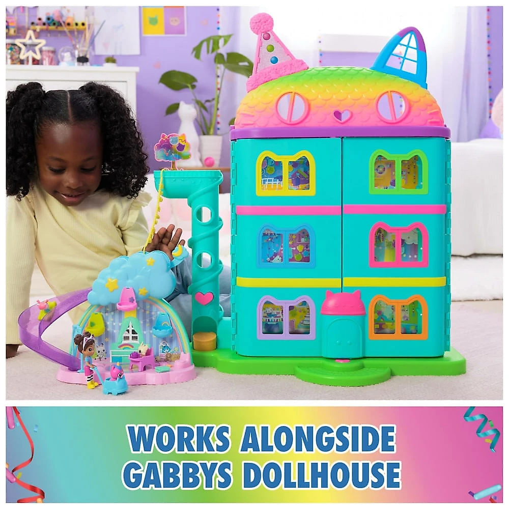 Playset Gabby's Dollhouse Kitty Care Ear Purrfect Playroom com 17 Peças e 4 Figuras de Brinquedo - Móveis e Acessórios de Boneca