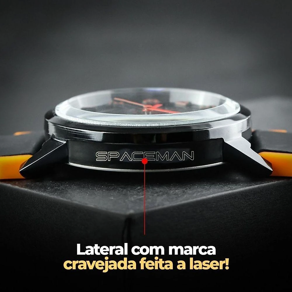 Relogio Aço Inox Preto Silicone Laranja Ajustavel