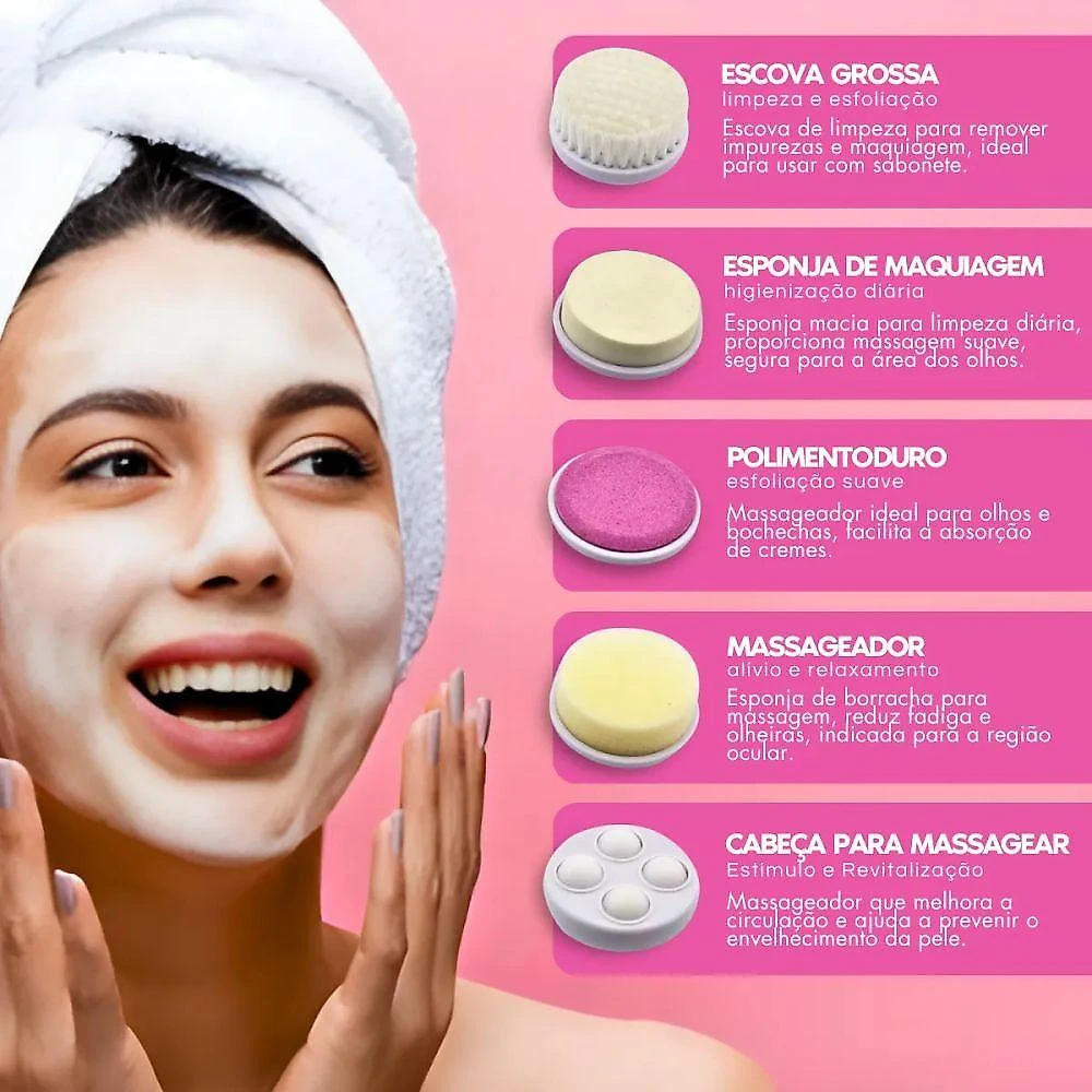 Escova Facial Elétrica 5 Em 1 Portátil Esfoliante E Massageadora Bivolt