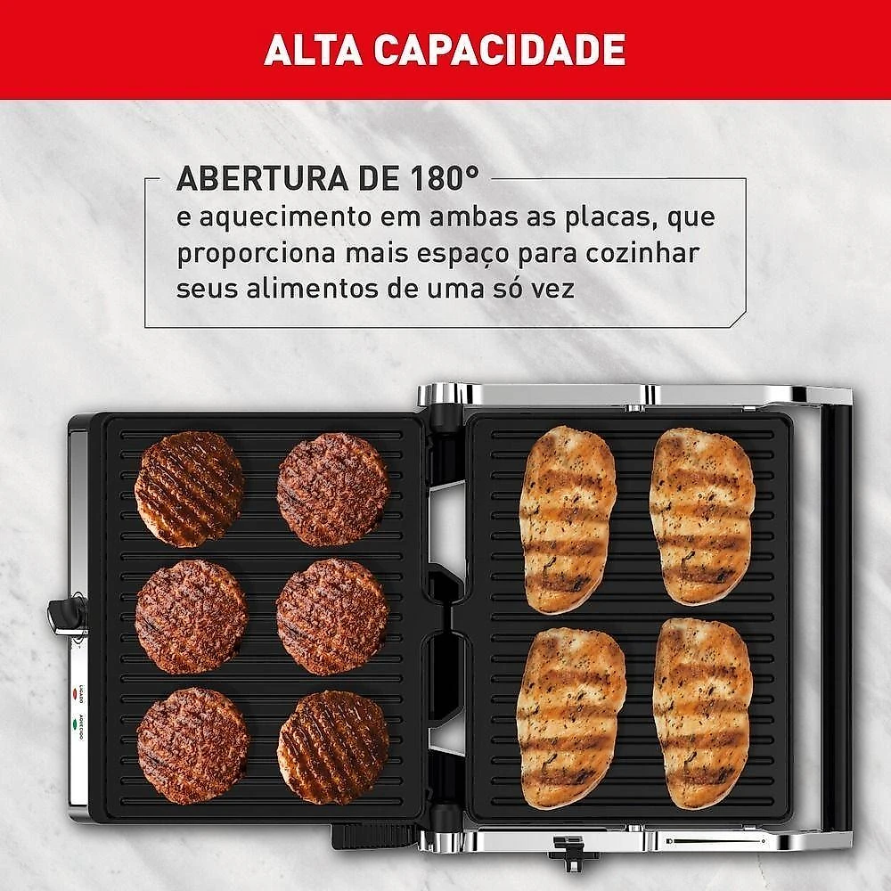 Super grill e sanduicheira arno ggra inox com abertura de 180º 1830w 220v