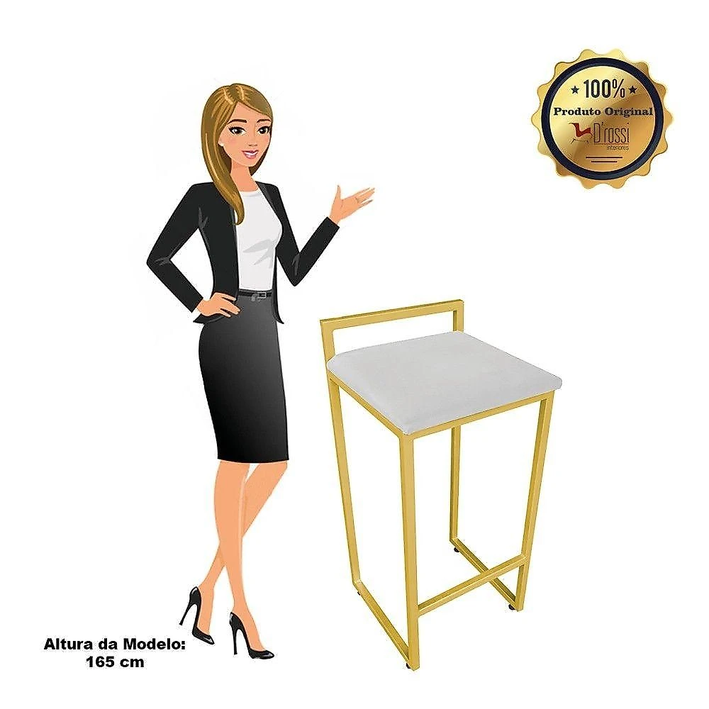 Conjunto 02 Banquetas Pietra Suede Cinza Base Dourado