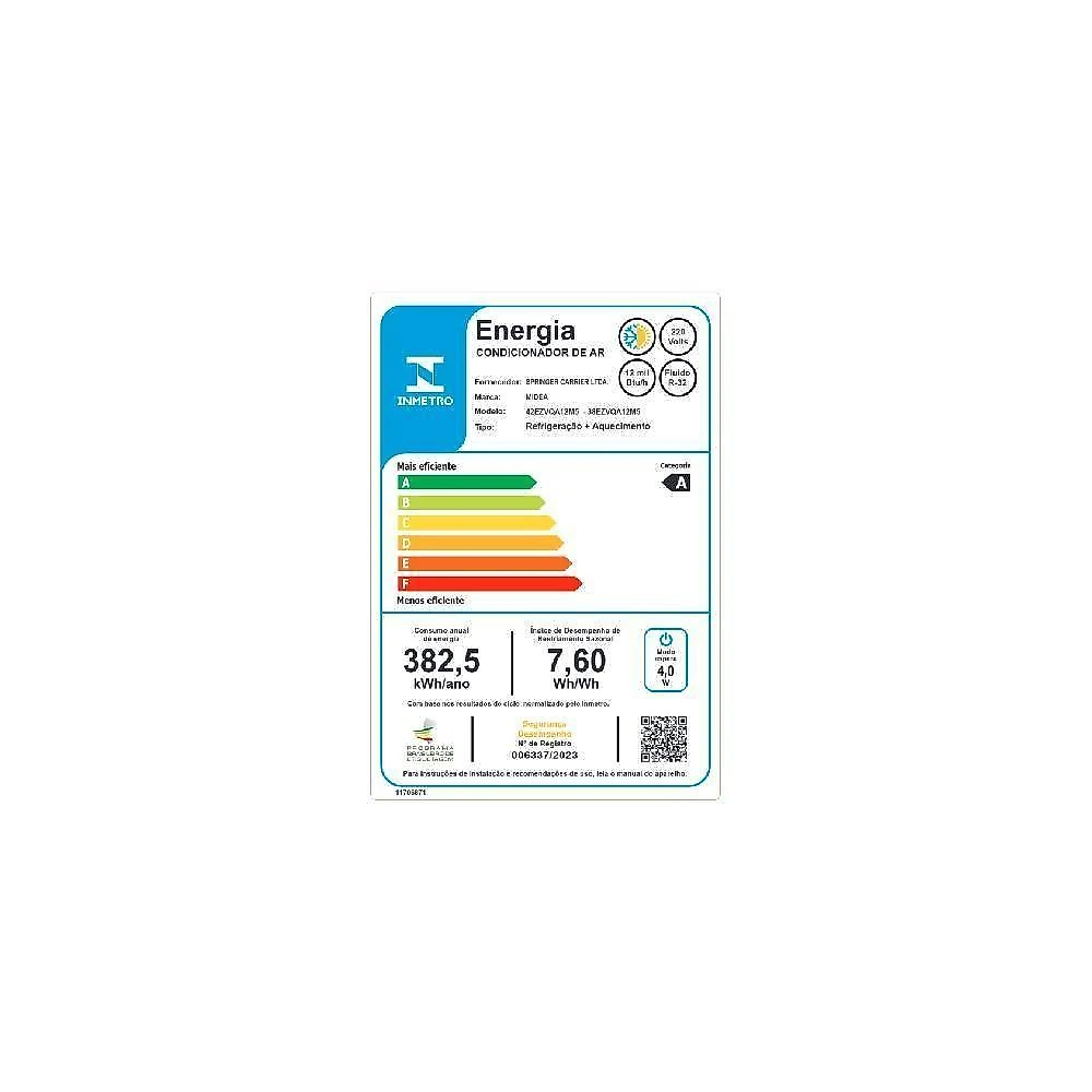 Ar condicionado split inverter midea ai ecomaster 12000 btus quente e frio 220v 38ezvqa12m5