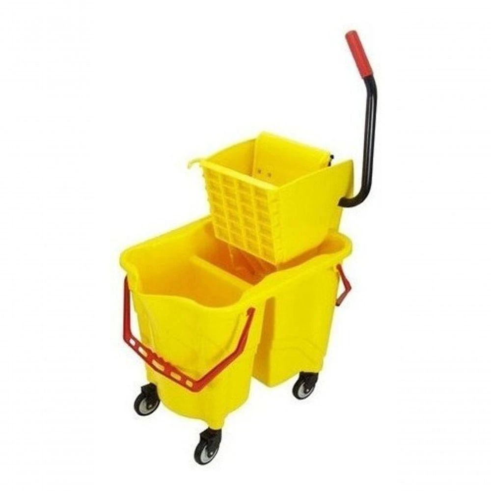 Carrinho Balde Espremedor Mop para 2 Águas com Rodas e Dreno Amarelo Premium Colchões