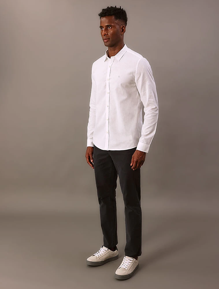 Camisa Manga Longa Calvin Klein Jeans Slim Cotton Linen - Branco