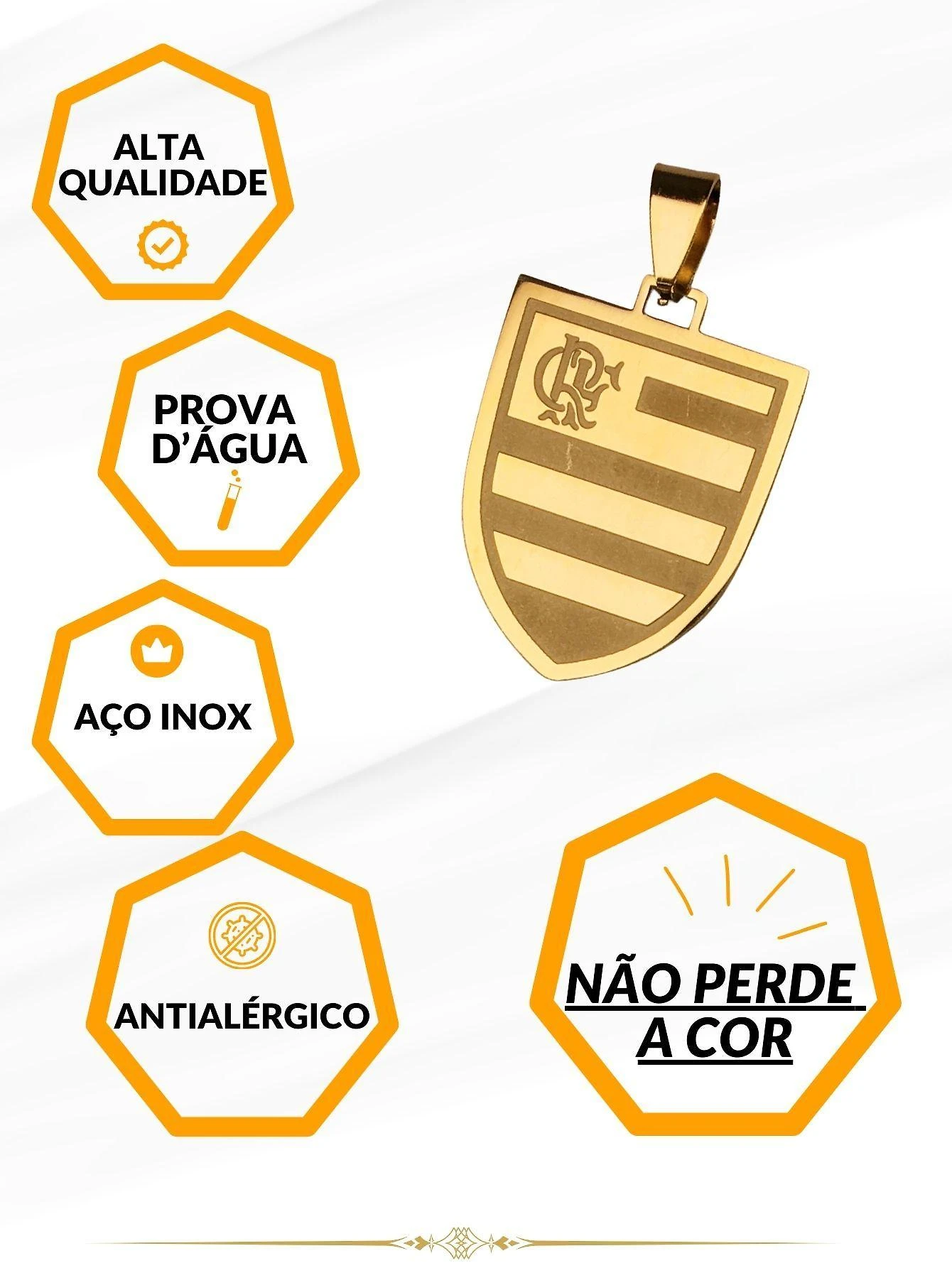 Pingente Masculino Escudo Time Flamengo Crf Dourado Mengão