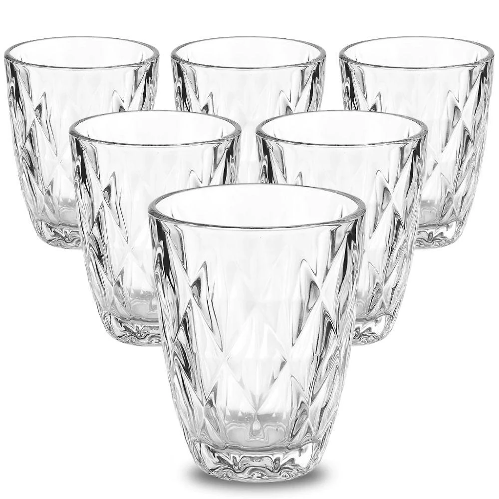 Jogo de Copos Copo Diamante 300ML Vidro Grosso para Água e Vinho Transparente Diamond