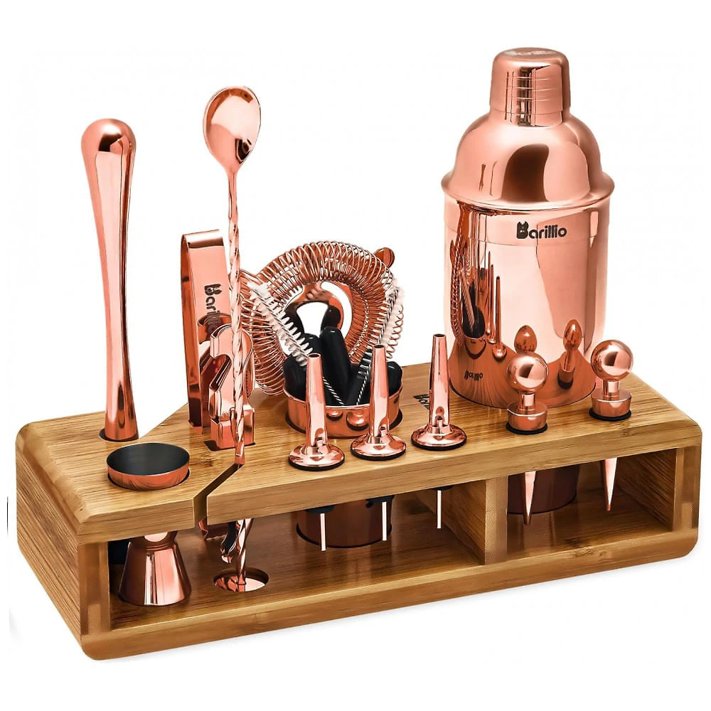 Kit Bn Profissional 23 Peças em Aço Inoxidável com Suporte de Bambu, Cobre, BARILLIO, Rosa