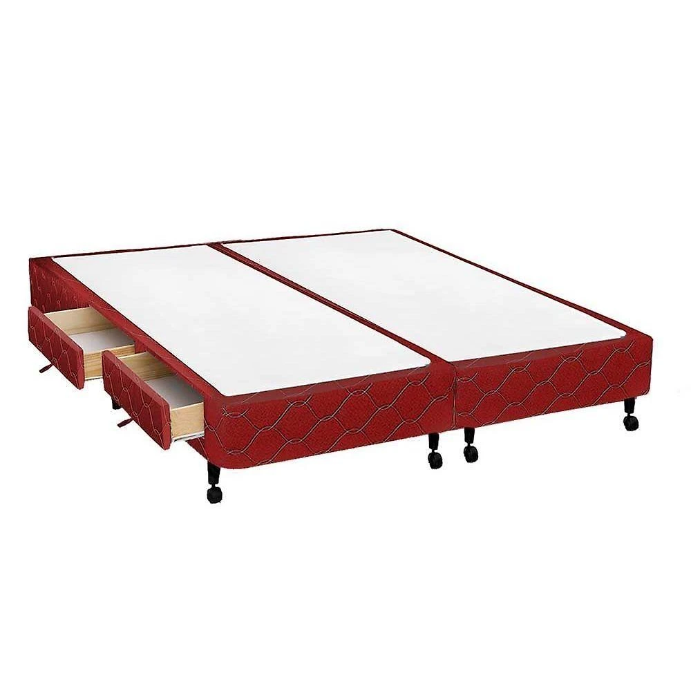 Cama Box King Poli Wine 4 Gavetas Madeira Tecido Vinho Colchões Castor
