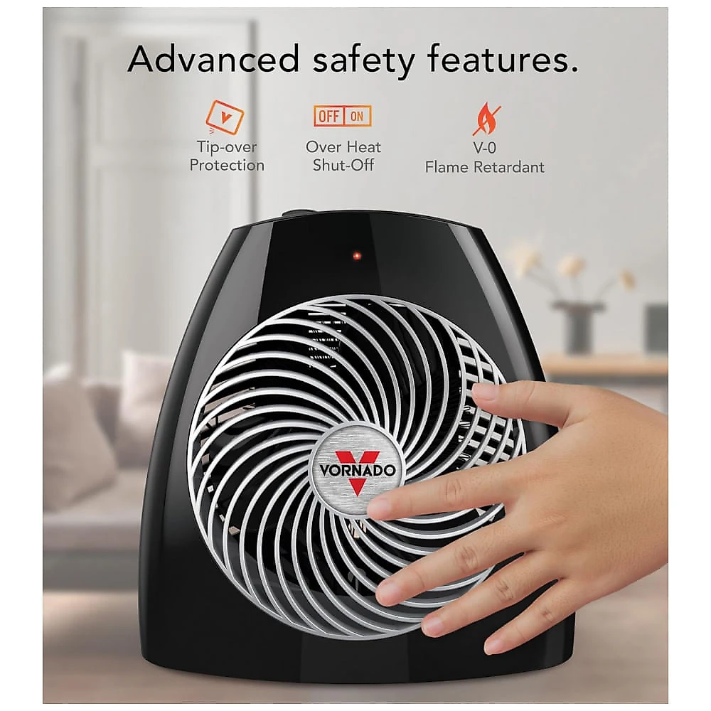 Aquecedor de Ambiente Vornado MVH Preto Circulação Vórtice 3 Níveis Termostato 7 Posições 120V