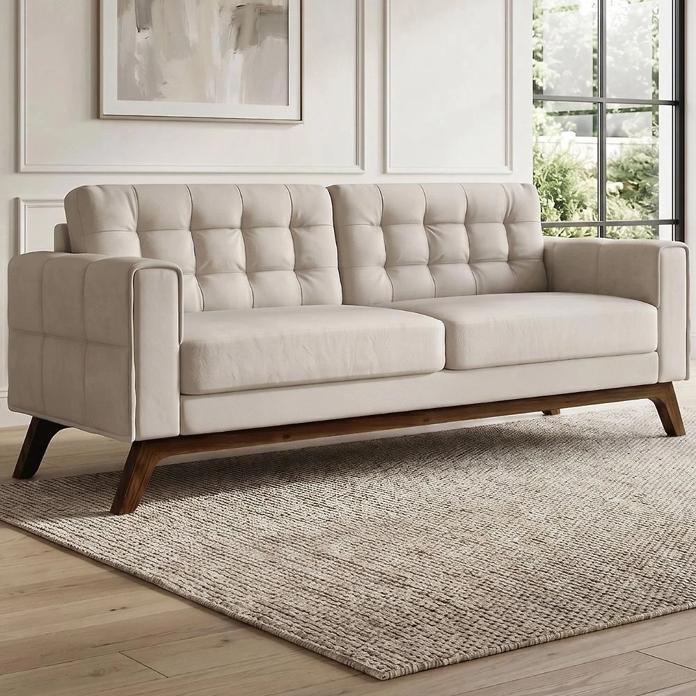 Sofá Sandero C-309 3 Lugares 230CM Veludo Bege Claro Domi Móveis