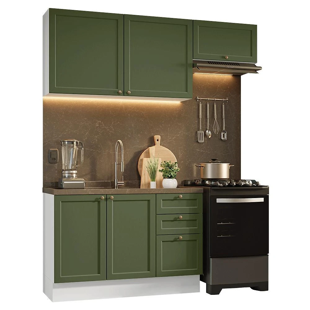 Armário de cozinha compacta 180 cm branco/verde vik madesa 02