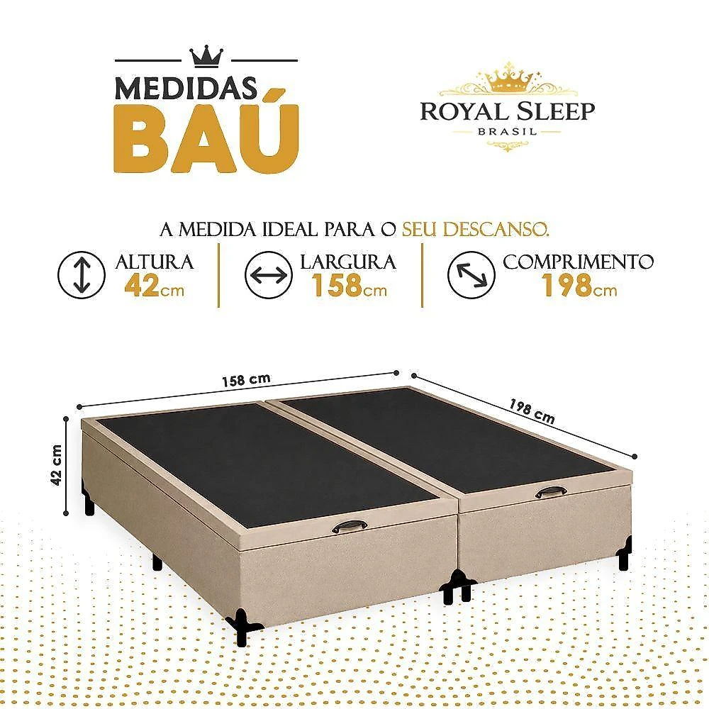 Cama Box com Baú Queen Bipartido Royal Sleep Sintético Bege