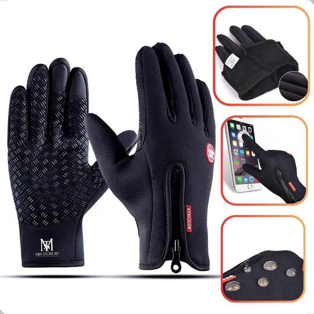 Luva para Ciclismo e Motociclismo Modelo 1 XG Impermeável com Palma Antiderrapante Preto OEM
