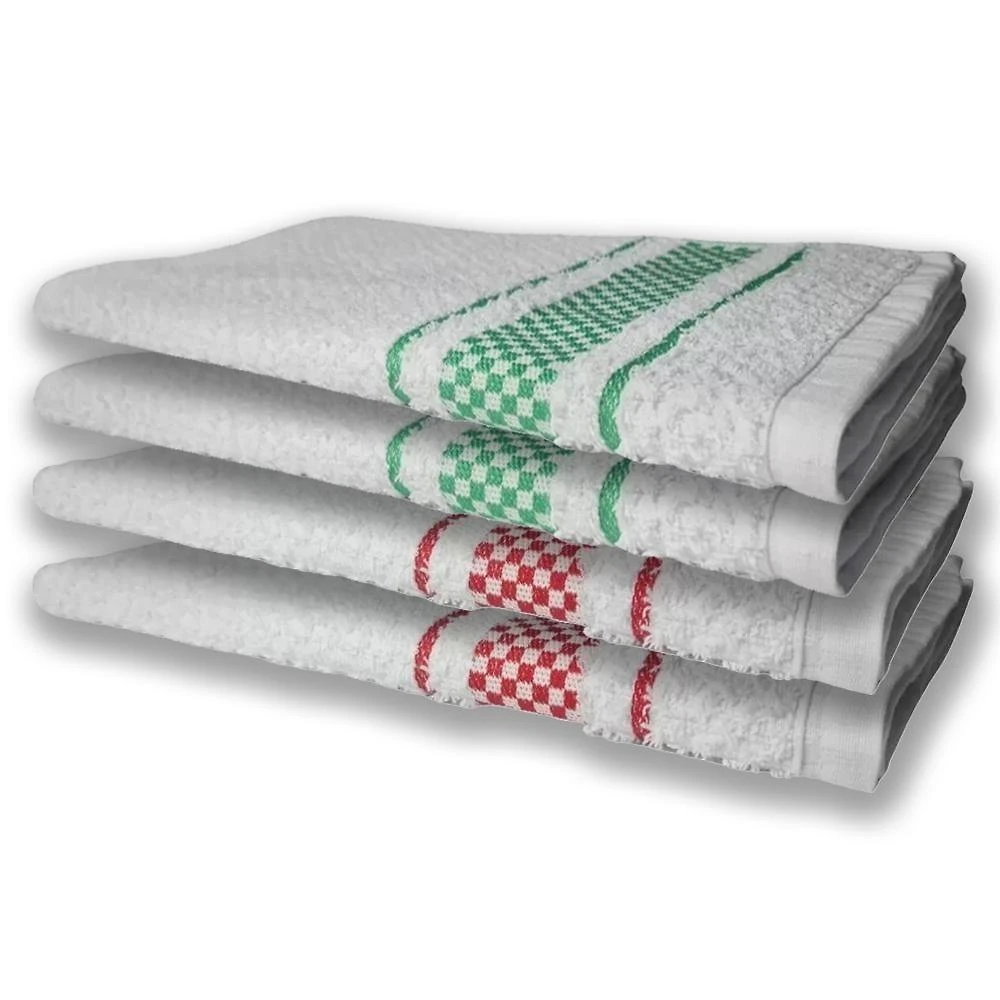 4 Panos De Prato Atoalhado Felpudo Premium Vermelho+Verde