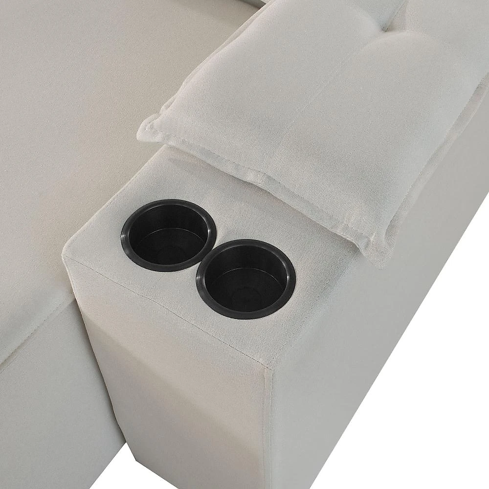 Sofá Retrátil e Reclinável 4 Lugares com Entrada USB e Porta Copos 230cm Irlanda Yescasa Sofá Retrátil e Reclinável 4 Lugares 230cm M180 Linho/Bege Claro