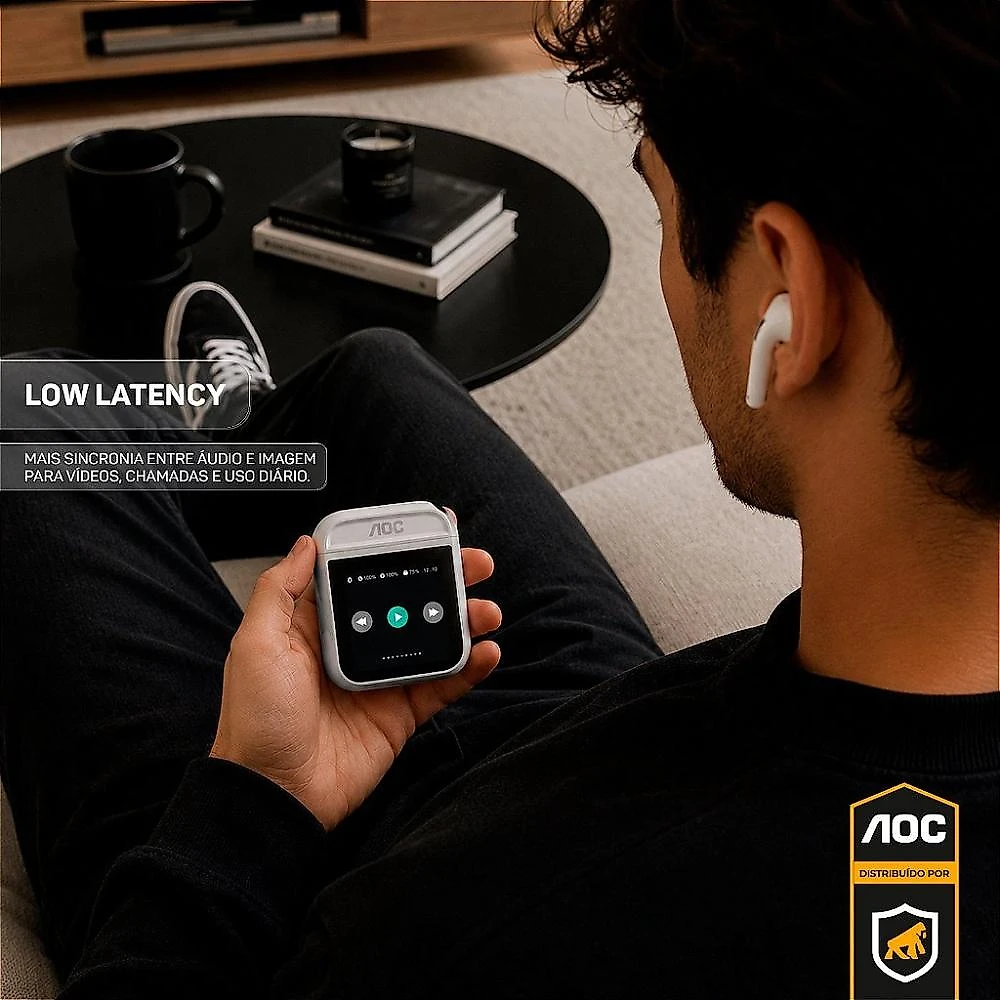 Fone Bluetooth com Visor Touch LED, Controle de Música, Bateria de Longa Duração e Estojo Inteligente – Branco - AOC