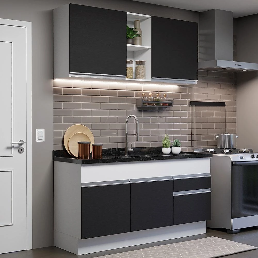 Armário de cozinha compacta 150cm branco/preto glamy madesa 02