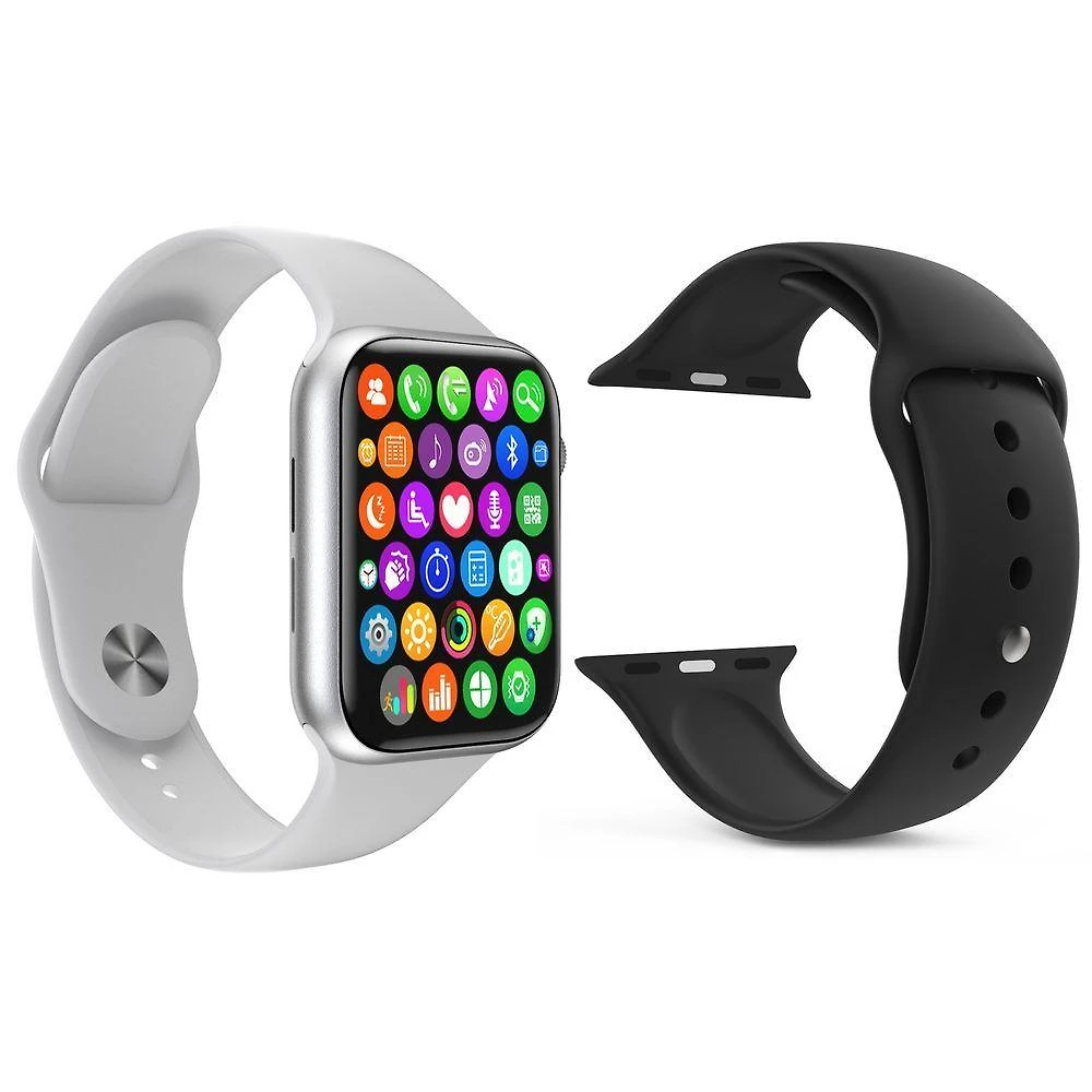 Kit 1 Relógio Inteligente Smartwatch W34 S Branco Android Ios + 1 Pulseira Extra Silicone Preto
