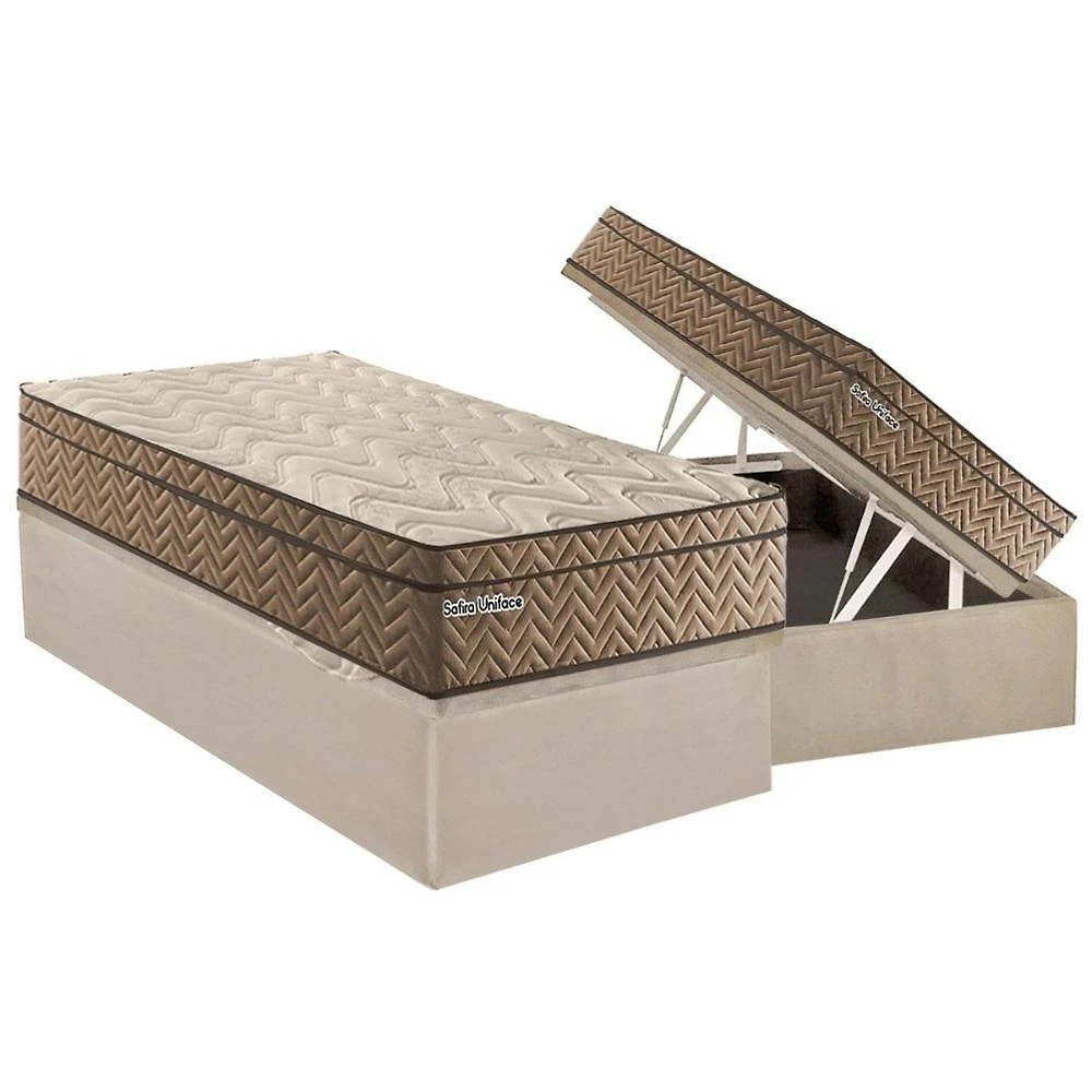 Cama Box Baú Solteiro: Colchão Molas Ensacadas Paropas Safira Uniface + Base Crc Suede Clean (88x188)