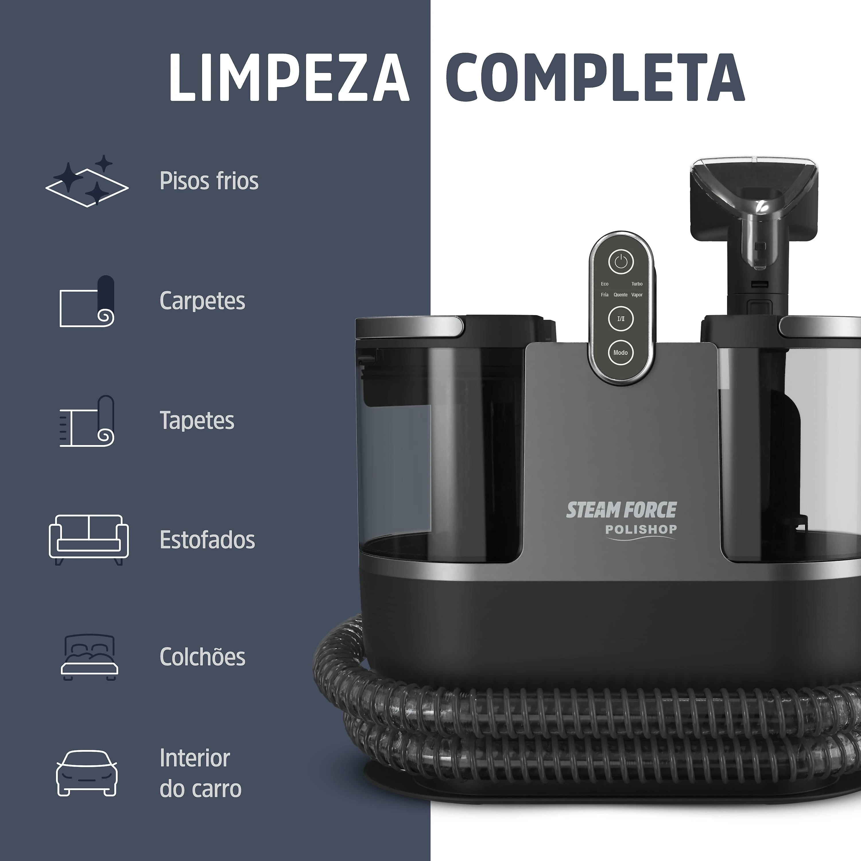 Extratora de Sujeira e Vaporizador Portátil Steam Force 4 em 1 Polishop | 127V