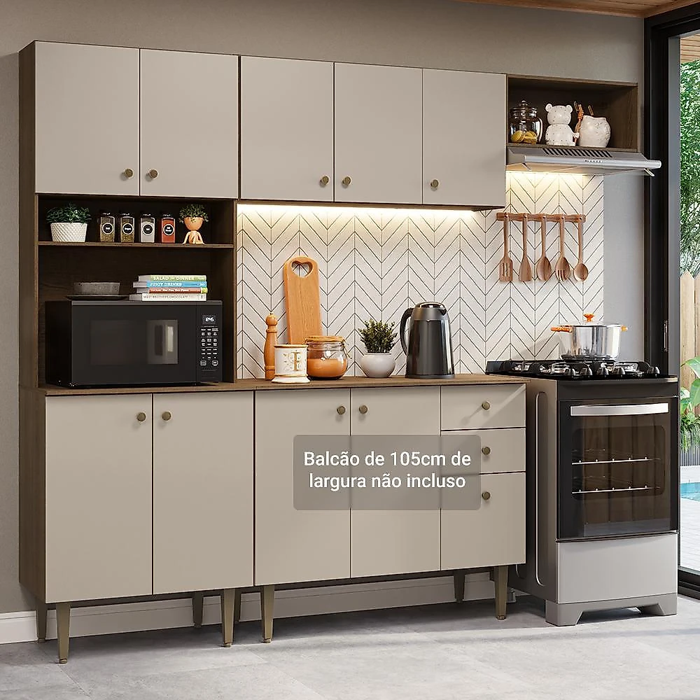 Armário de cozinha compacta 235cm rustic/crema gourmet madesa xc03
