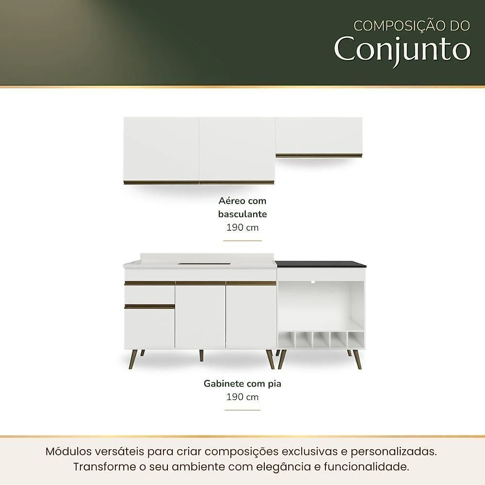 Cozinha Modulada Compacta Florença 6 Portas 1 Gaveta MDP 190CM Multimóveis