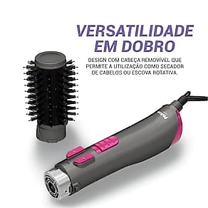 Escova Rotativa Philco PER02 1300W Íons Tourmaline Revestimento Cerâmico Bivolt Preta