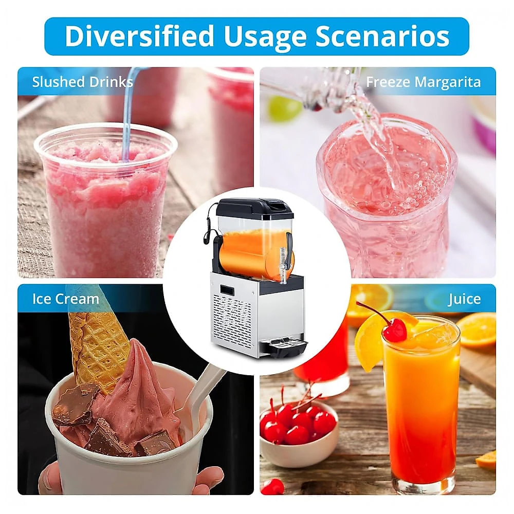 Máquina de Slush Raspadinha Garvee 45L Comercial Triplo Tanque Inox Auto Limpeza