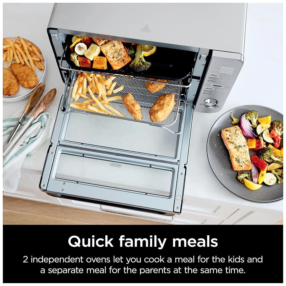 Forno Elétrico Air Fryer 12 em 1 com Porta Flexível e Tecnologia DualZone, 110V 1800W, Ninja DCT601 Double Stack XL, Prata 110v