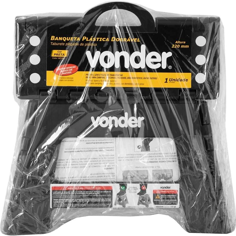 Banqueta plástica dobrável preta altura 220 mm vonder
