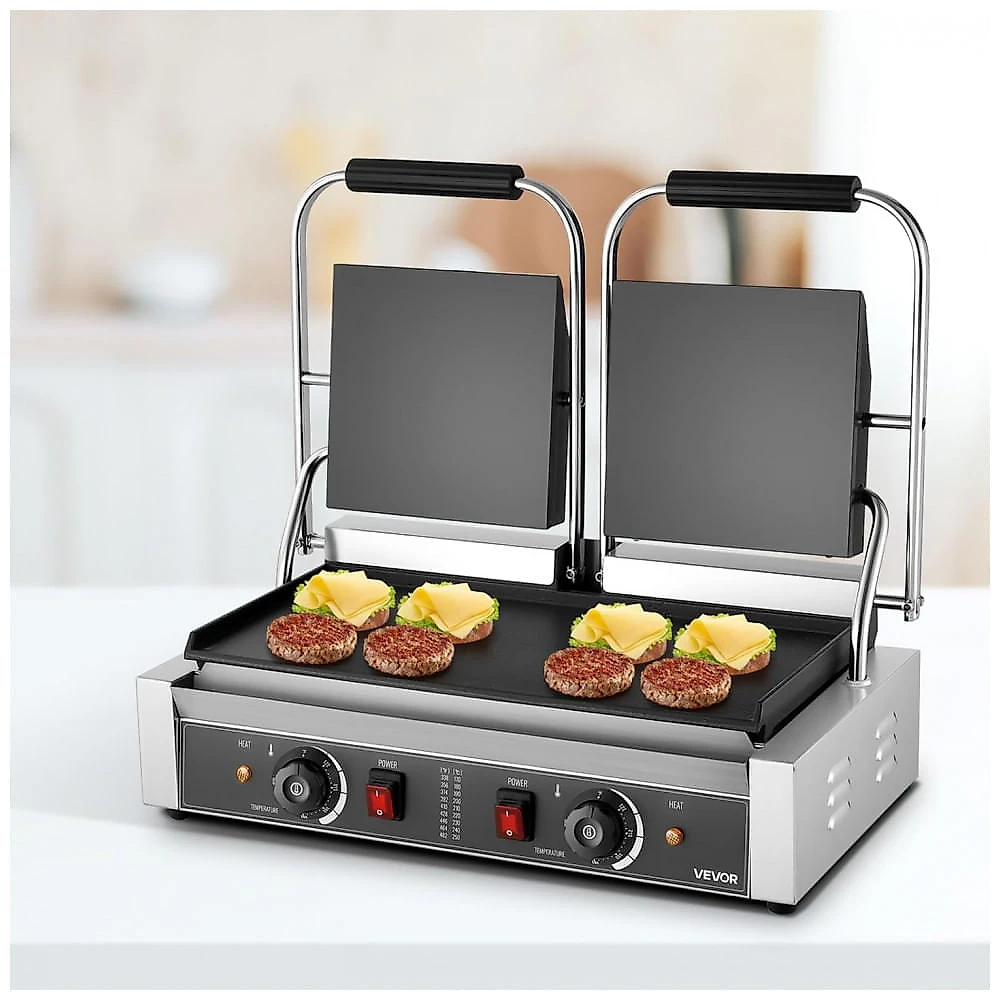 Grill de Panini Comercial VEVOR 3600W Chapa Plana Esmaltada Controle de Temperatura 110V