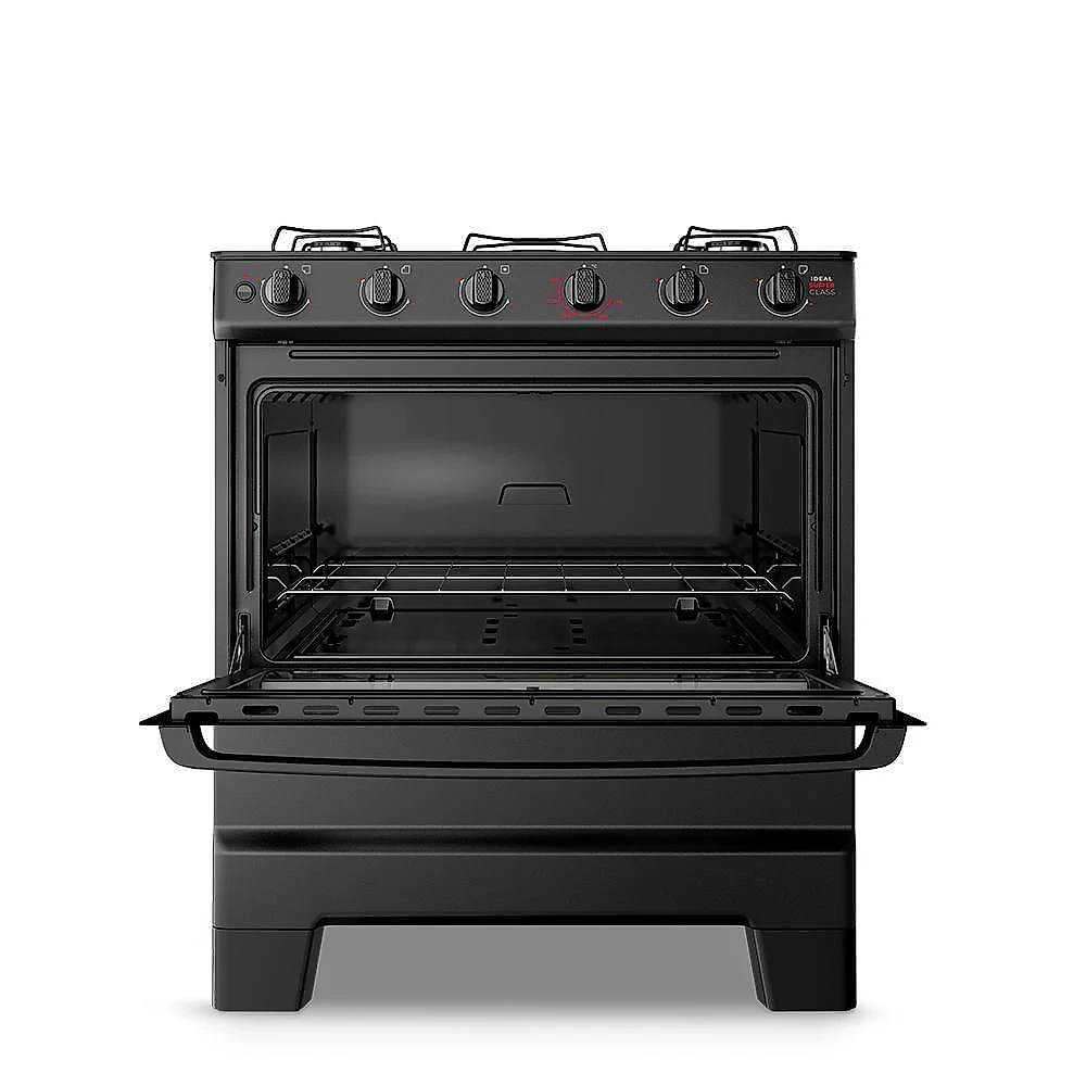 Fogão A Gás Mesa Vidro E Forno 84L Limpa Fácil Esmaltec Ideal Super Glass Preto 5 Bocas Bivolt