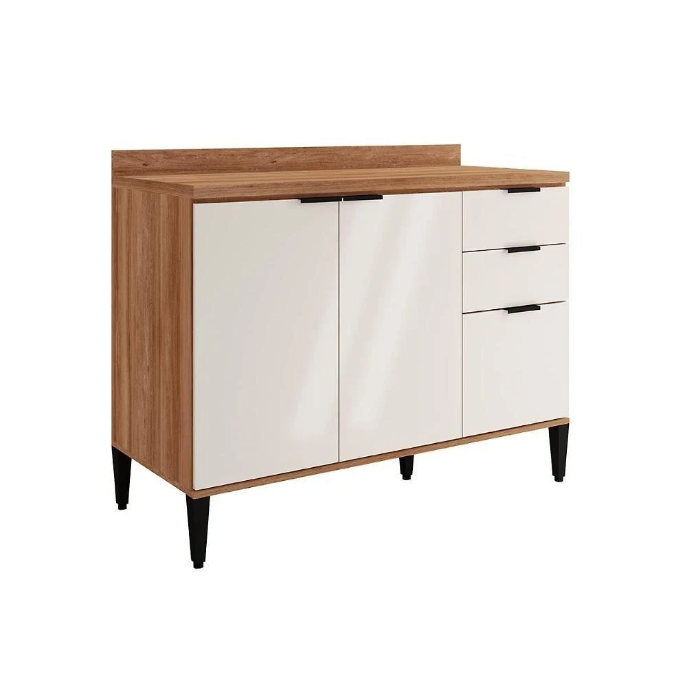 Gabinete De Cozinha Modulado Balcão Alpha 2506 3 Portas E 2 Gavetas Com Tampo 120cm Freijó