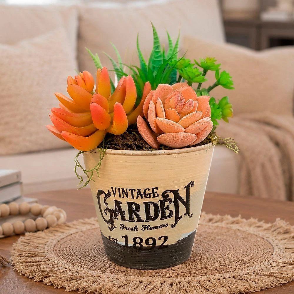 Arranjo Suculenta Vaso Decoração Planta Flor Artificial com Vaso Decorativo Verde