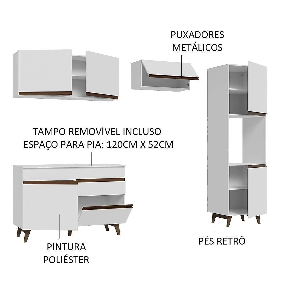 Armário De Cozinha Completa 250Cm Branco