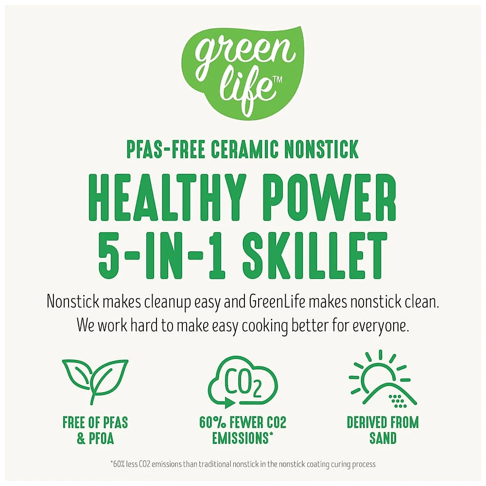 Frigideira Elétrica GreenLife 30cm 5 Litros Quadrada, Tampa de Vidro Ventilada, Revestimento Cerâmico Livre de Substâncias Nocivas, Controle de