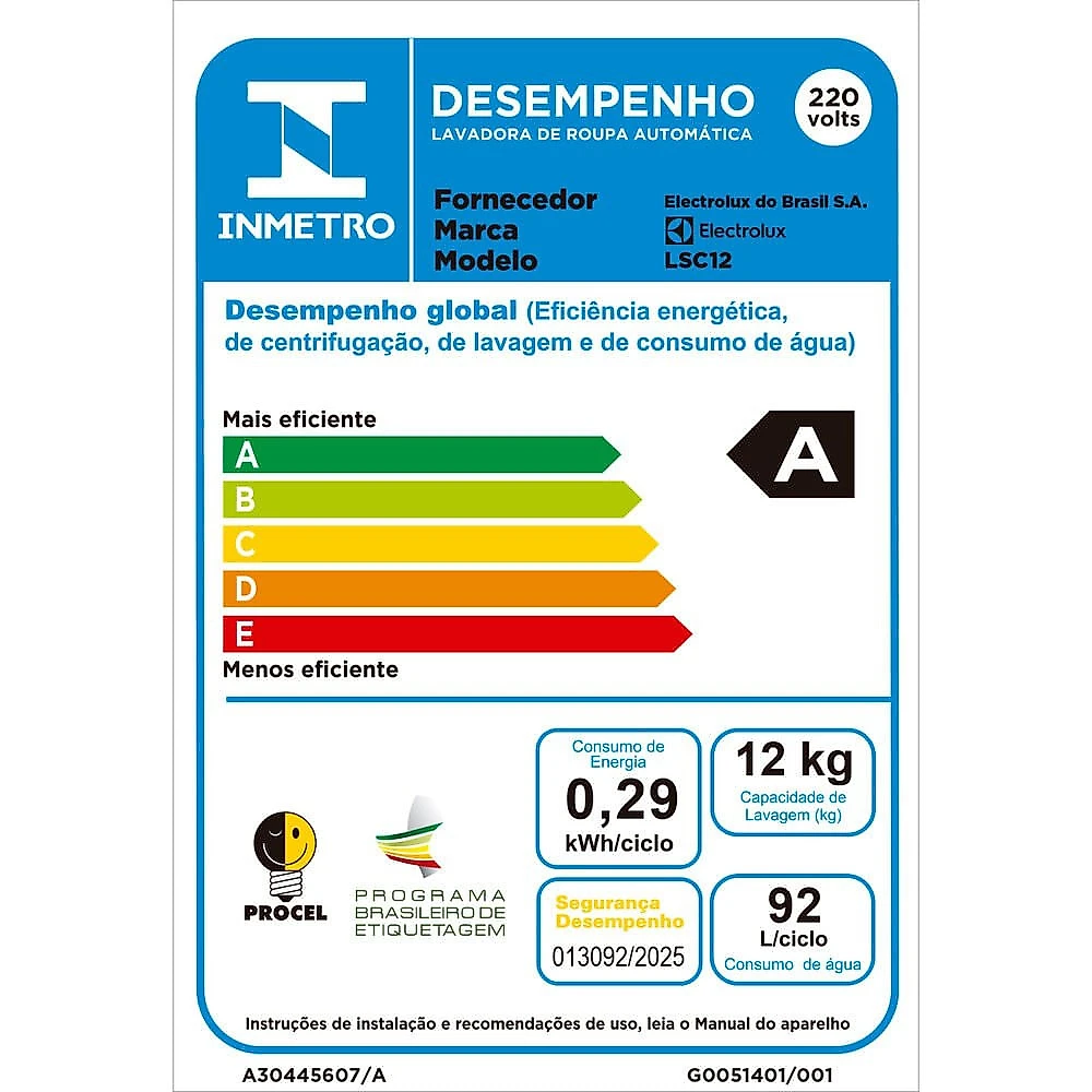 Lava e Seca Electrolux 12Kg 7Kg Inverter, Água Quente LSC12 12 kg - 7 kg - A - 0.29 kWh/ciclo - 92 L/ciclo - Cinza - Elimina Fiapos - 60 Hz - 10 anos - 12 meses - 8 - Inverter - 1200 rpm - 220V